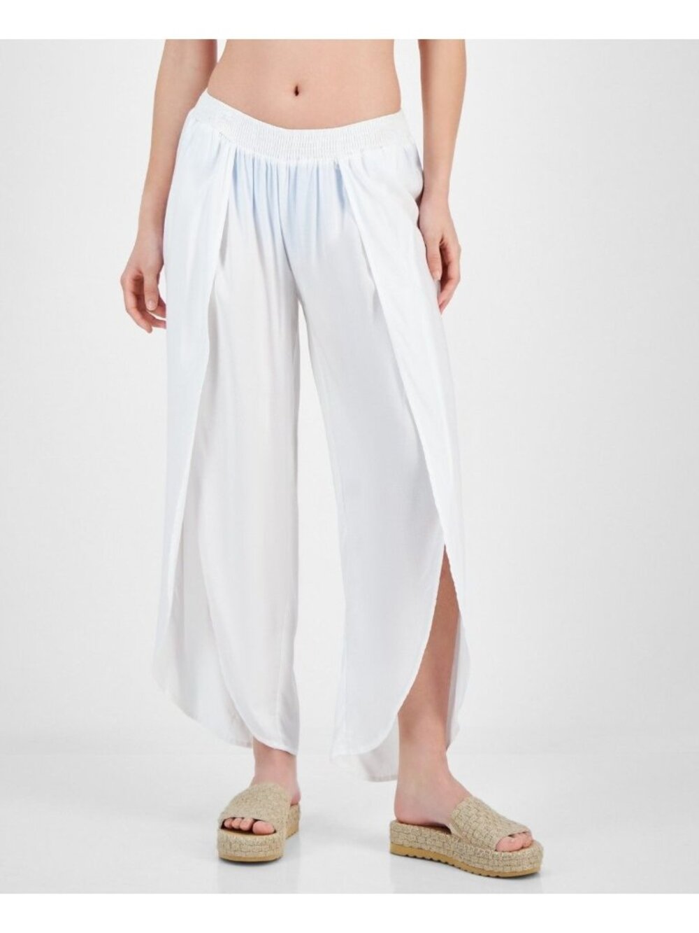 Raviya Women's Front-Slit  Cover-up Pants - White, Sz. XL